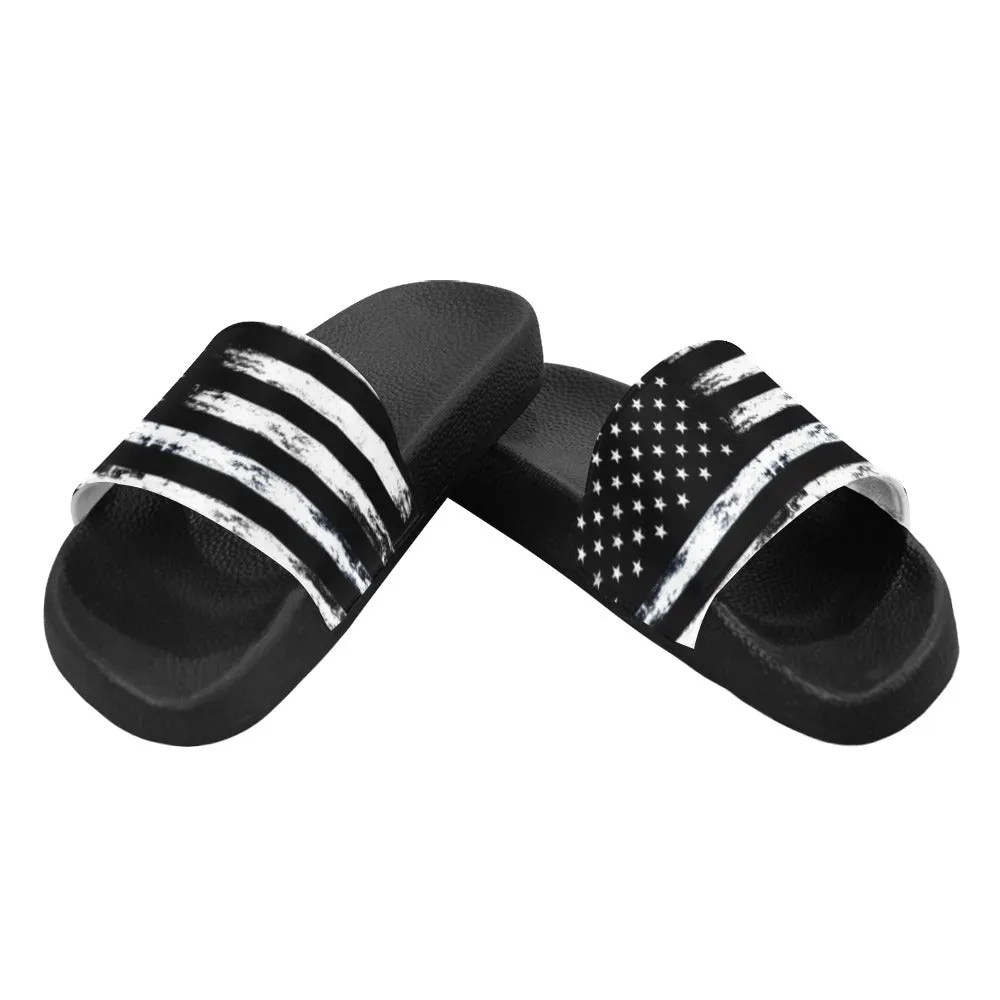 American Flag Men Slide Sandals, USA Patriot 4th of July Shoe Boys Flat Wedge Slides Vegan Casual Designer Flip Flops Slip On