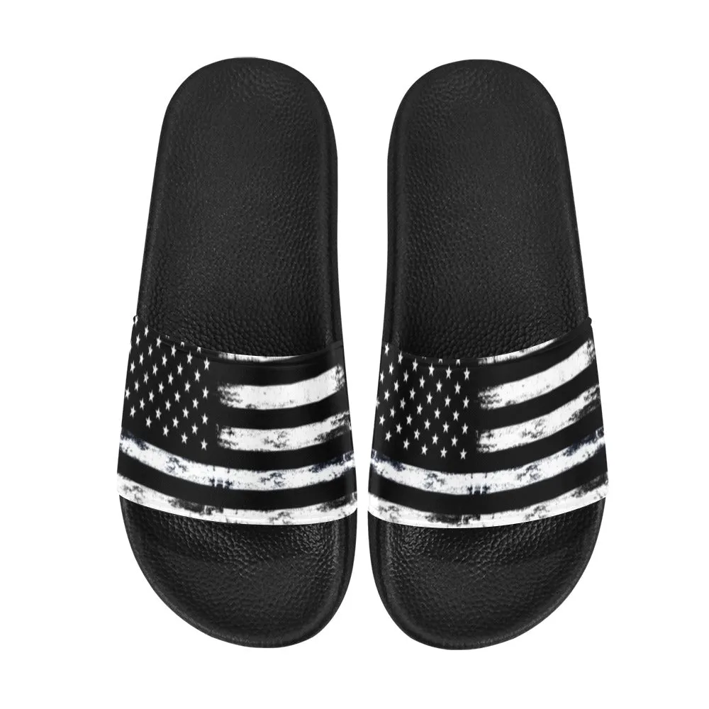 American Flag Men Slide Sandals, USA Patriot 4th of July Shoe Boys Flat Wedge Slides Vegan Casual Designer Flip Flops Slip On