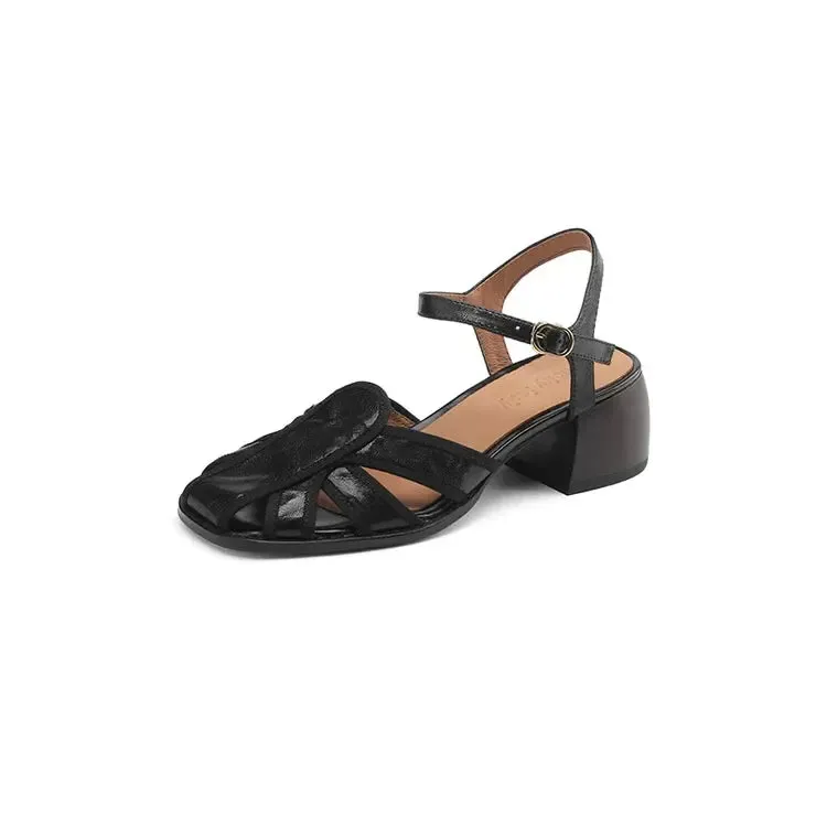 binfenxie Genuine Leather Sandals Women Summer Cover Toe Slingback Shoes for Women Casual Gladiator Women Shoes Vintage Roman Sandals