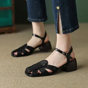 binfenxie Genuine Leather Sandals Women Summer Cover Toe Slingback Shoes for Women Casual Gladiator Women Shoes Vintage Roman Sandals