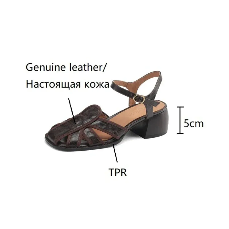 binfenxie Genuine Leather Sandals Women Summer Cover Toe Slingback Shoes for Women Casual Gladiator Women Shoes Vintage Roman Sandals