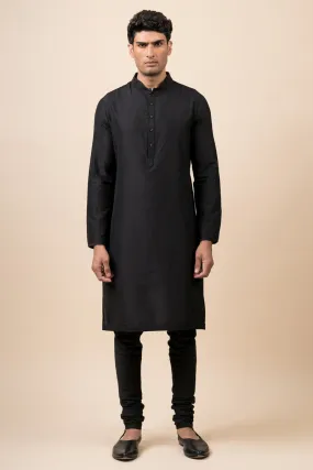 Black Single Kurta With Zero Point Collar