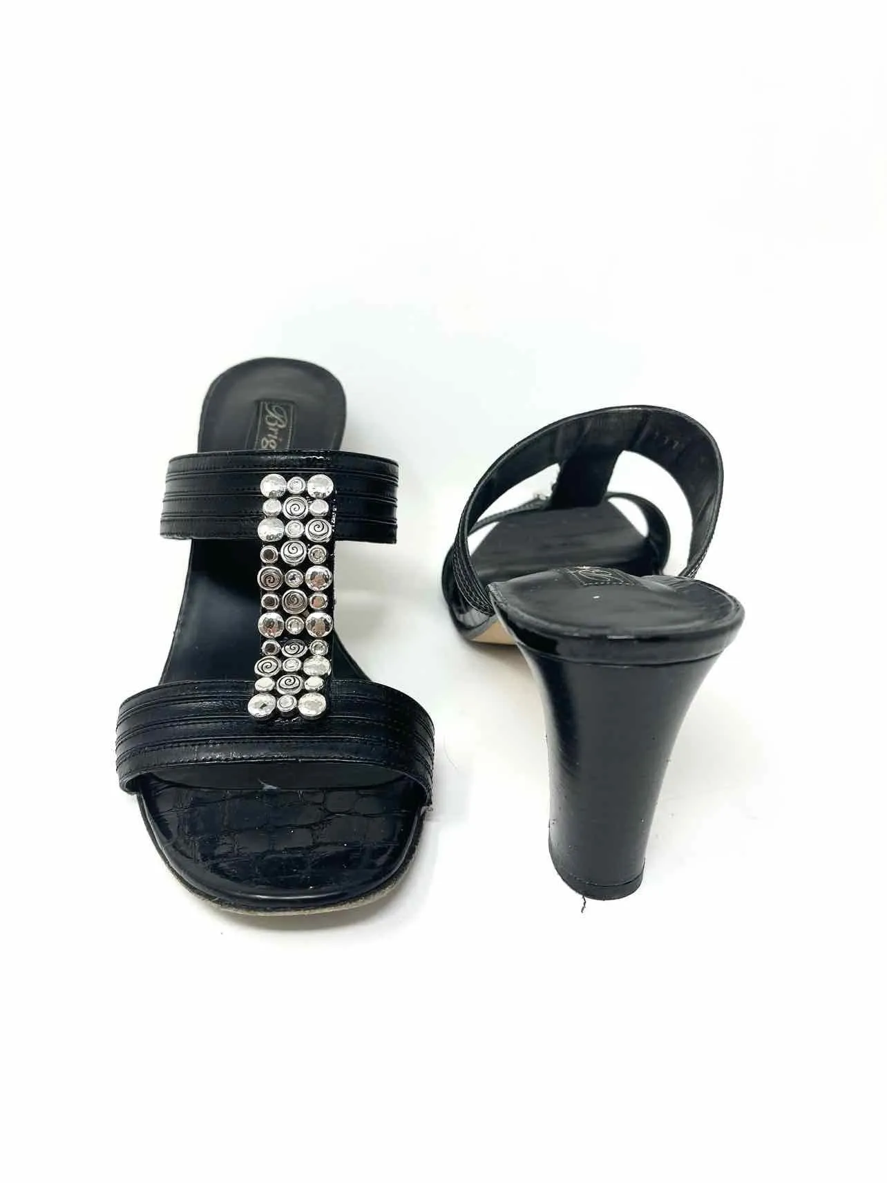 Brighton Women's Black/Silver Slide Leather Embellished Size 9 Sandals