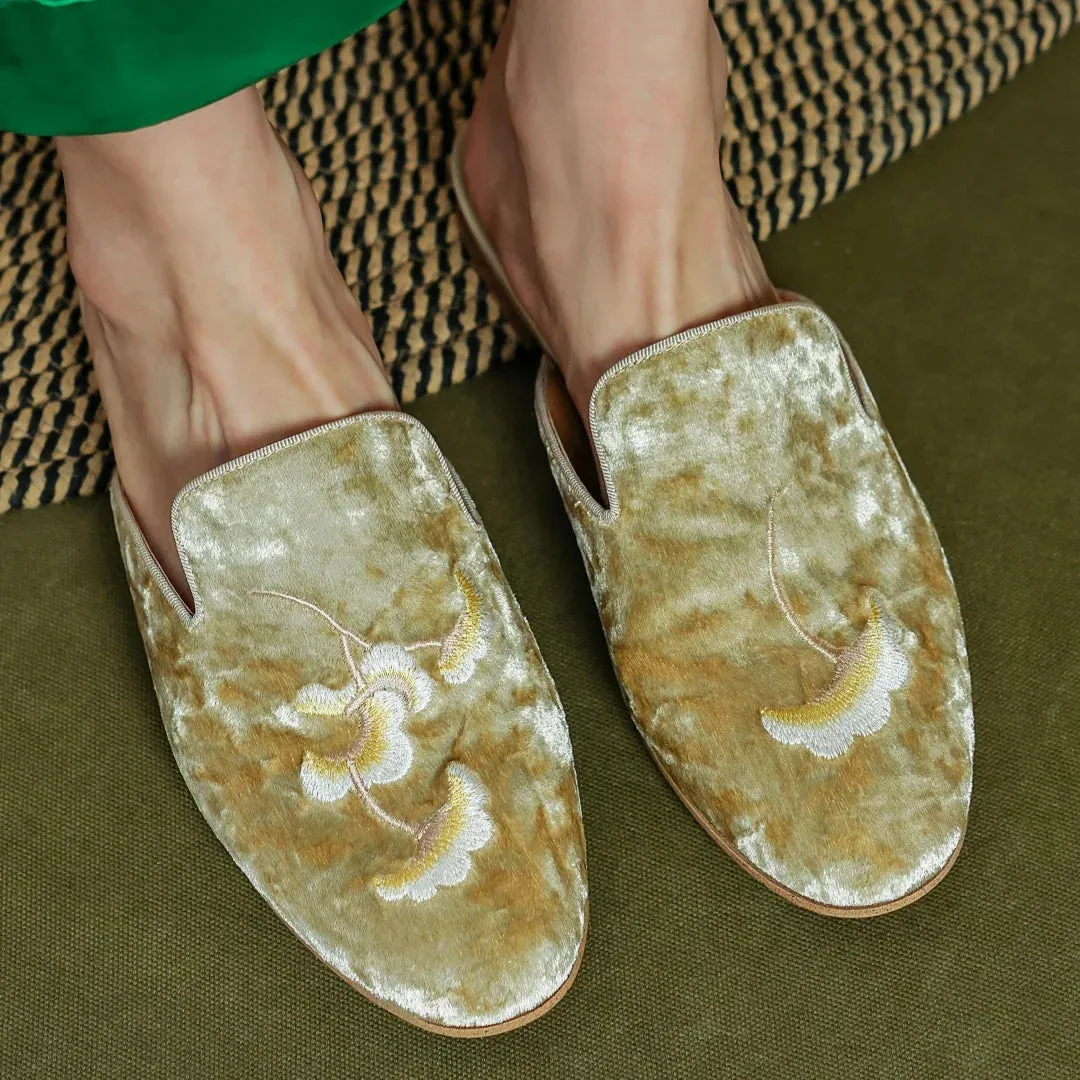 Brooke Embroidery Crushed Velvet Mules