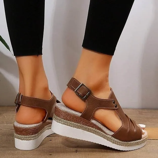 Brown Sandals Women Dressy, Orthopedic Wedge Sandals for Women Dressy Platform Summer 2025 Comfortable Walking Work Open Toe Shoes for Wedges Office Espadrilles Ladies Dress