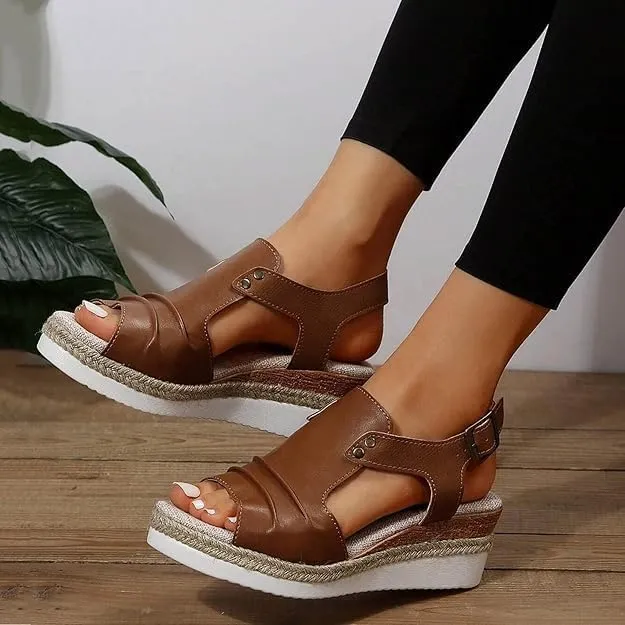 Brown Sandals Women Dressy, Orthopedic Wedge Sandals for Women Dressy Platform Summer 2025 Comfortable Walking Work Open Toe Shoes for Wedges Office Espadrilles Ladies Dress