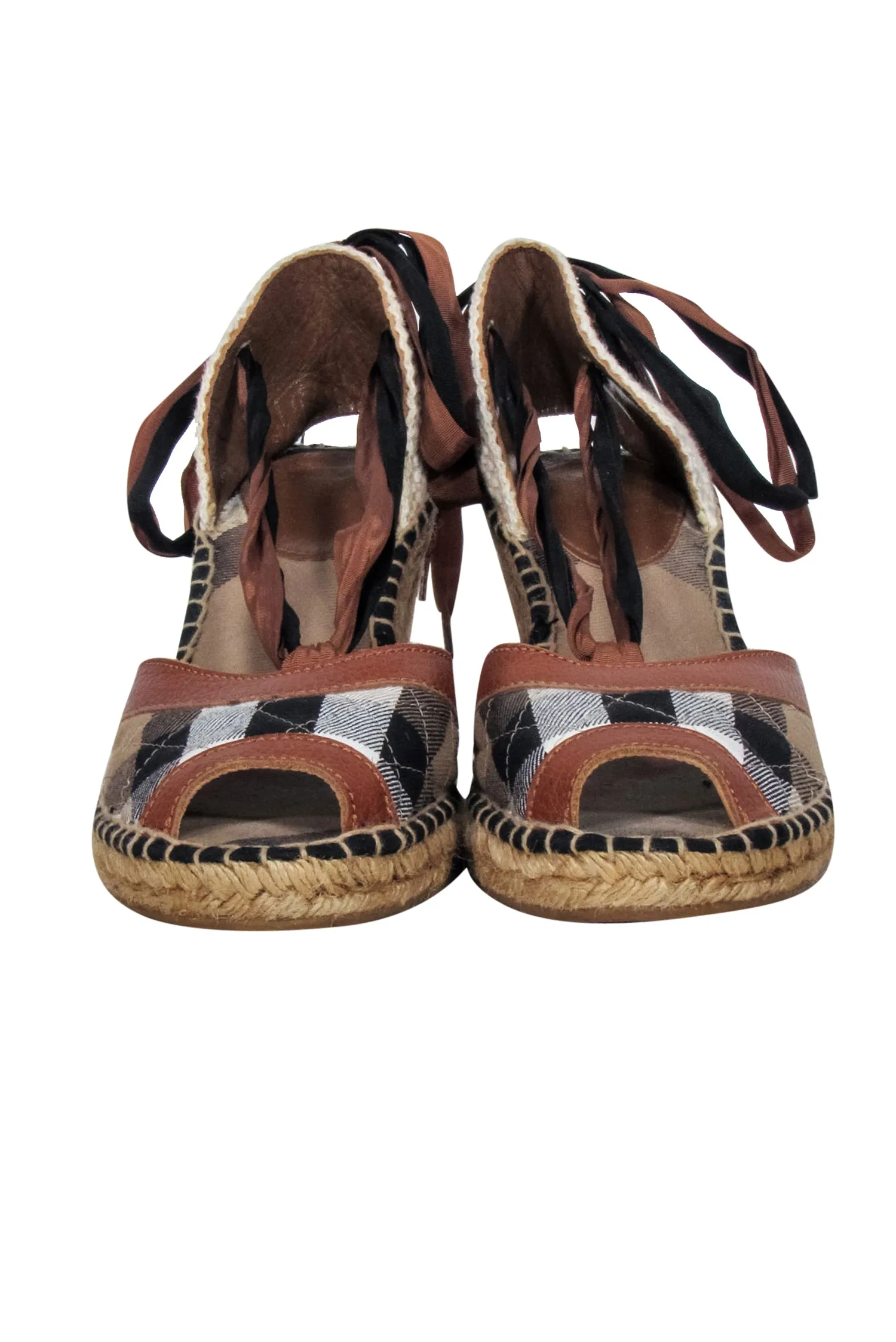 Burberry - Tan Signature Plaid Strappy Wedges Sz 10