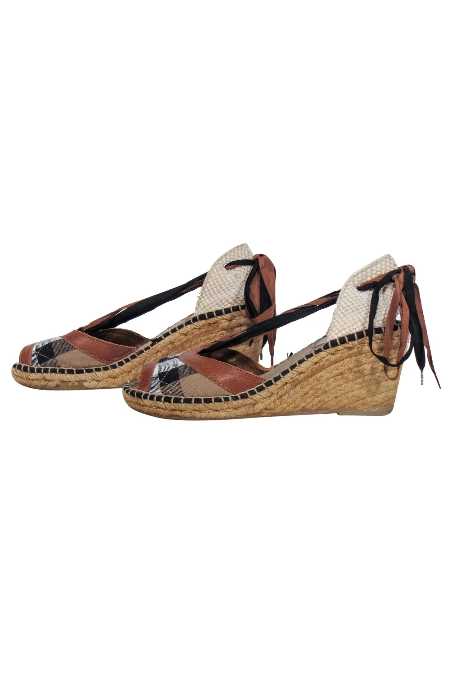 Burberry - Tan Signature Plaid Strappy Wedges Sz 10