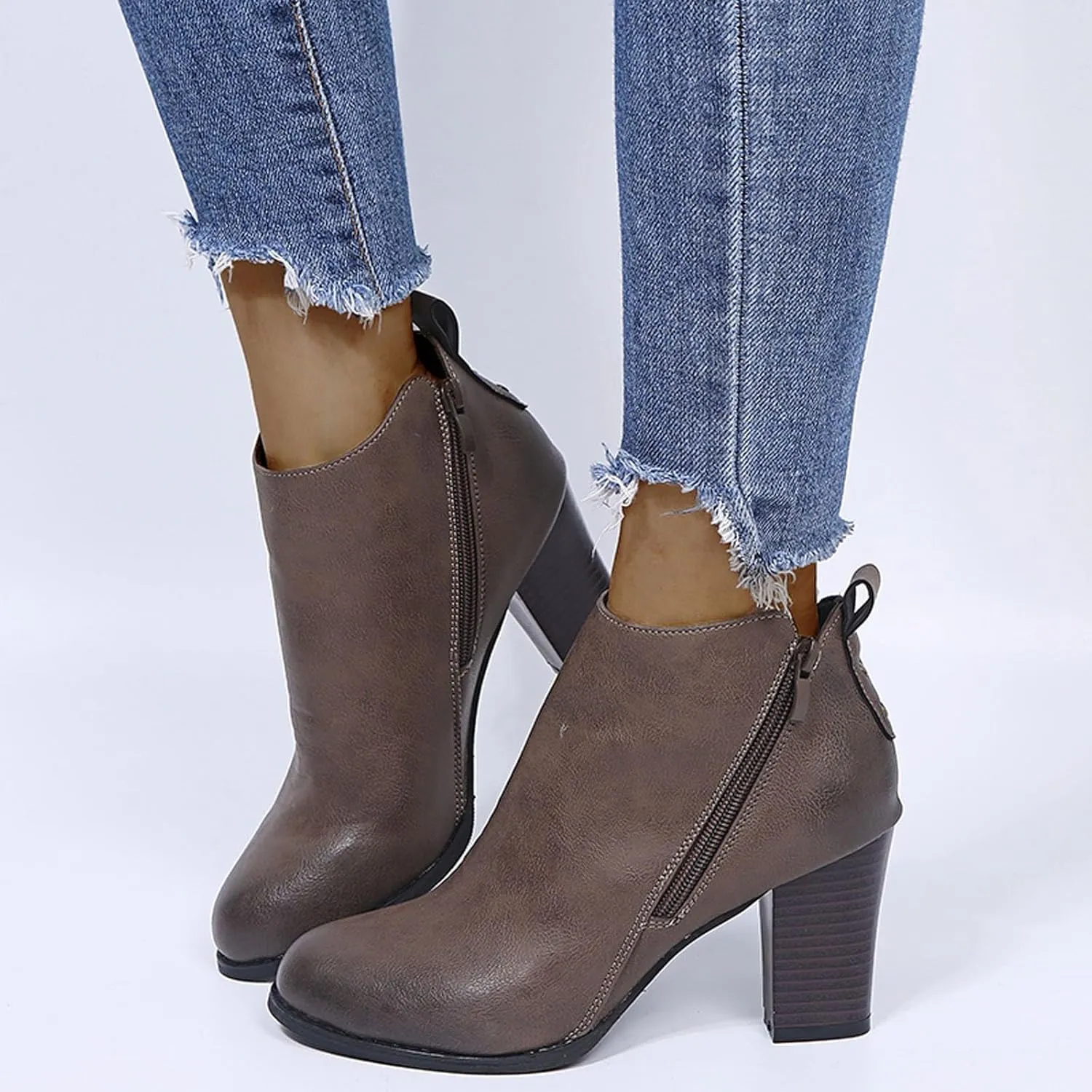 Cathalem Womens Ankle Boots Women's Wide Width Ankle Boots Extra Wide Mid Heel Side Zipper Booties Pointed Toe Ankle Booties