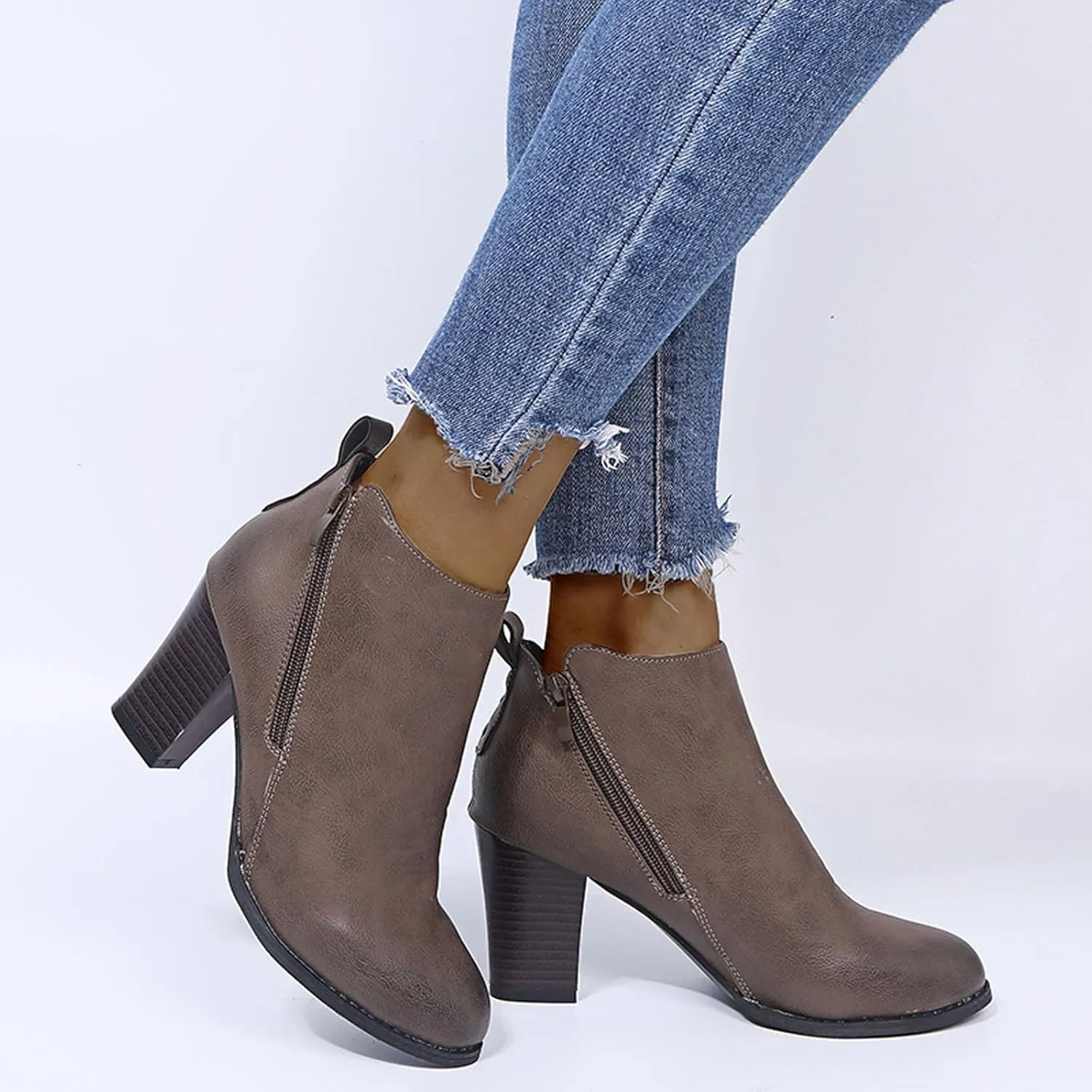 Cathalem Womens Ankle Boots Women's Wide Width Ankle Boots Extra Wide Mid Heel Side Zipper Booties Pointed Toe Ankle Booties
