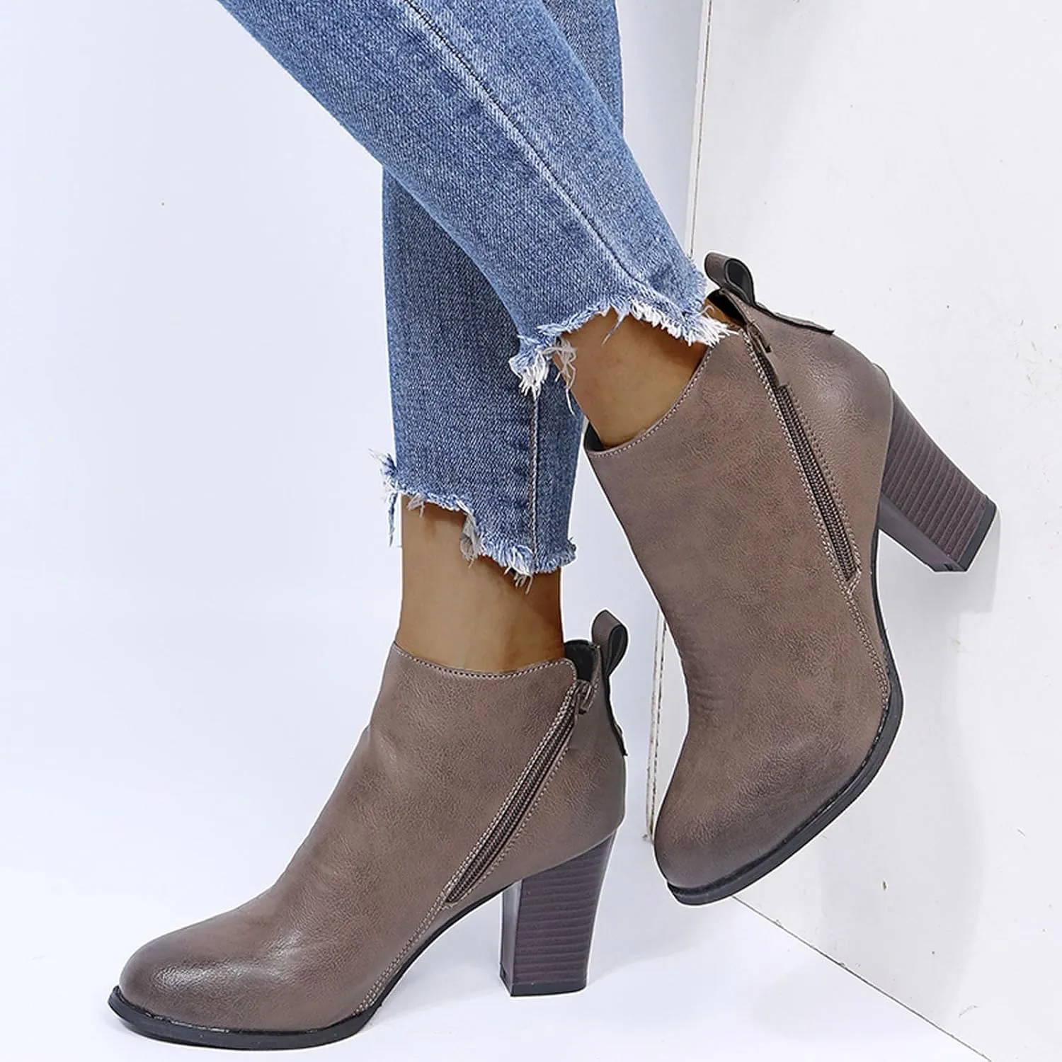 Cathalem Womens Ankle Boots Women's Wide Width Ankle Boots Extra Wide Mid Heel Side Zipper Booties Pointed Toe Ankle Booties