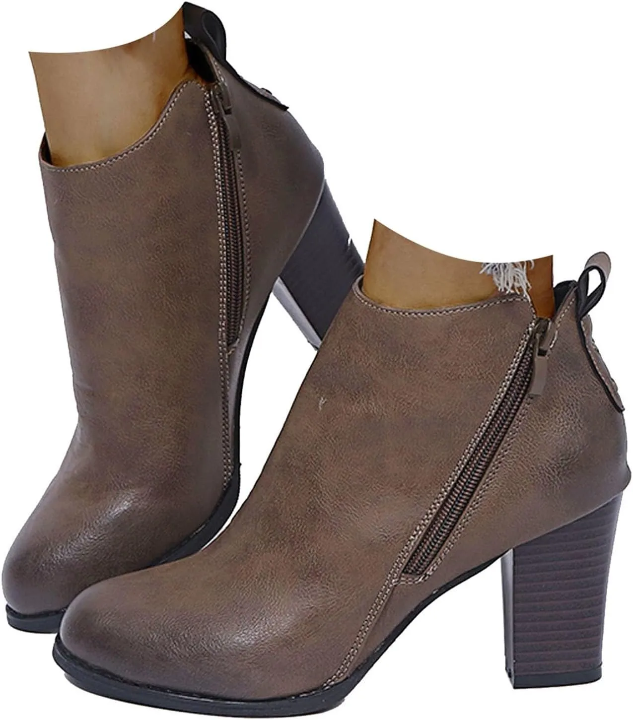 Cathalem Womens Ankle Boots Women's Wide Width Ankle Boots Extra Wide Mid Heel Side Zipper Booties Pointed Toe Ankle Booties