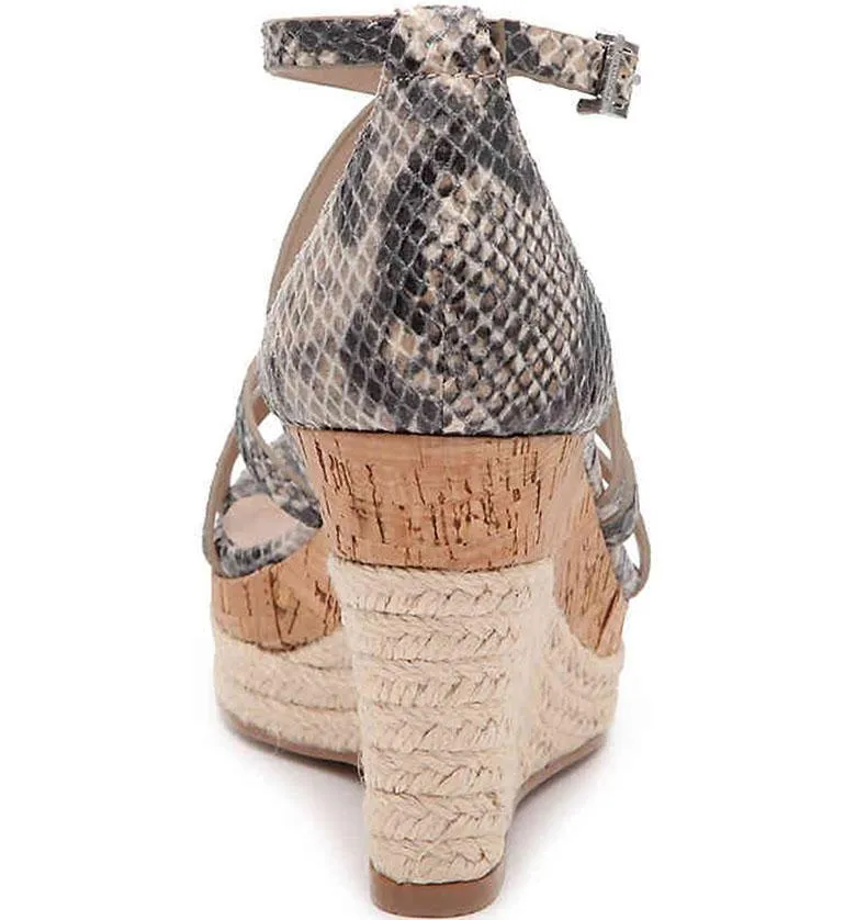 Charles David Leawood Nude Multi Snake Cork Espadrille Platform Wedge Sandal (10, Beige)