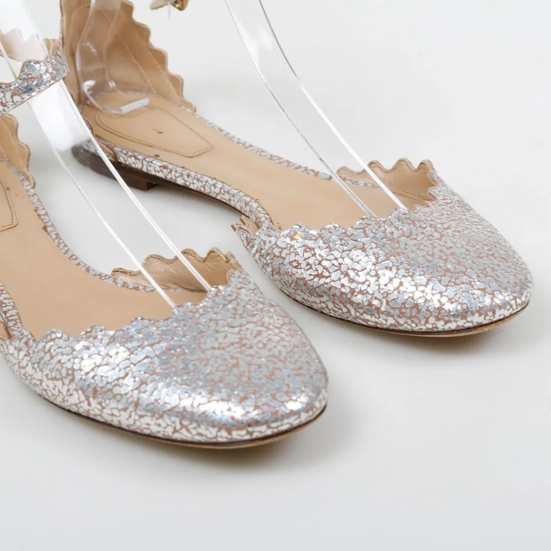 Chloe Lauren Scalloped Metallic Ballet Flats Size 36