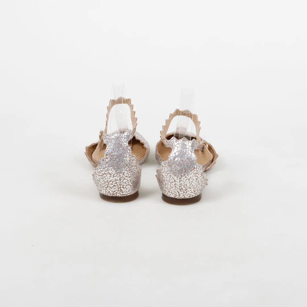 Chloe Lauren Scalloped Metallic Ballet Flats Size 36