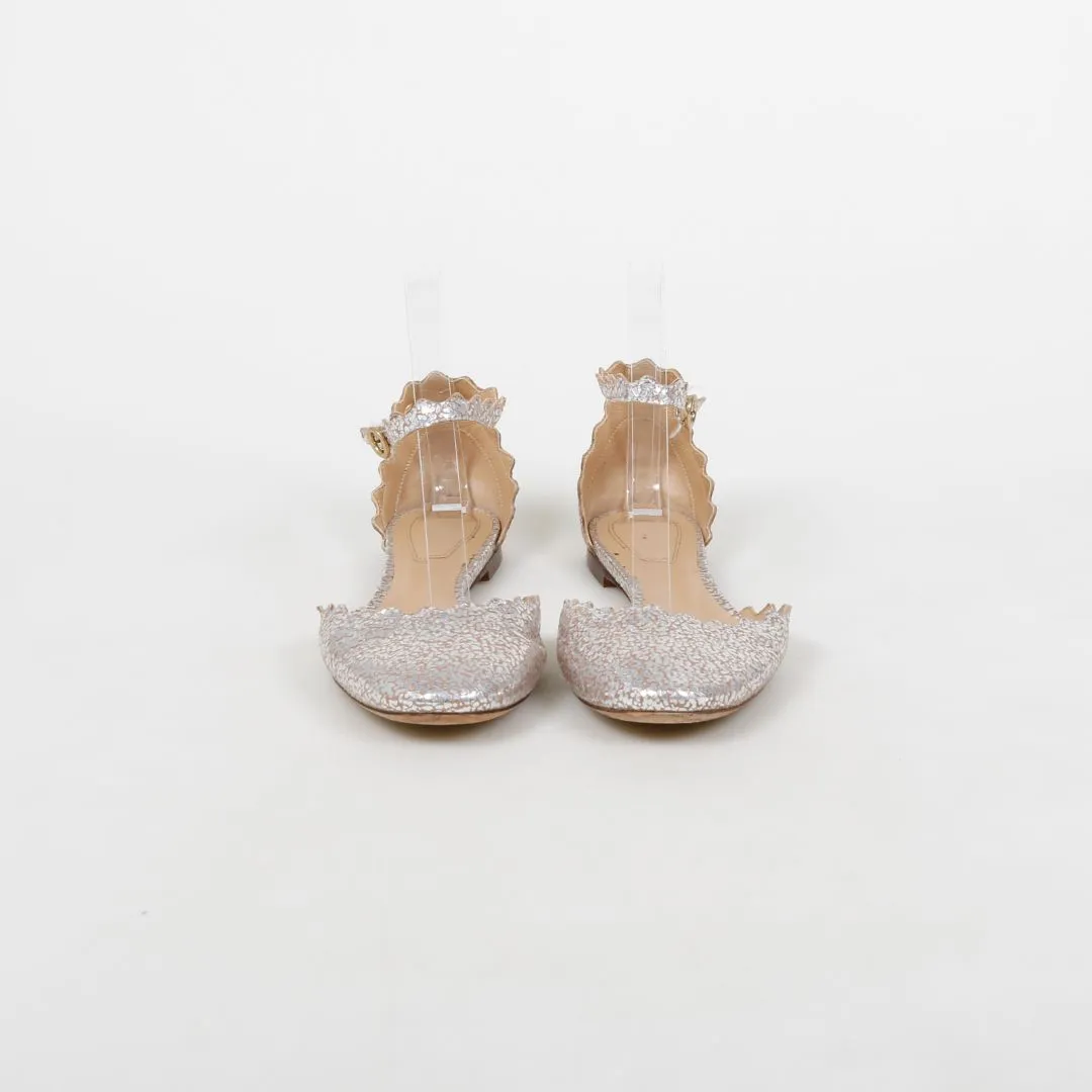 Chloe Lauren Scalloped Metallic Ballet Flats Size 36