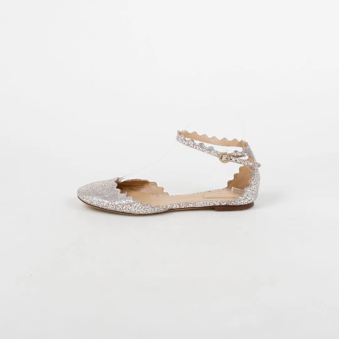Chloe Lauren Scalloped Metallic Ballet Flats Size 36