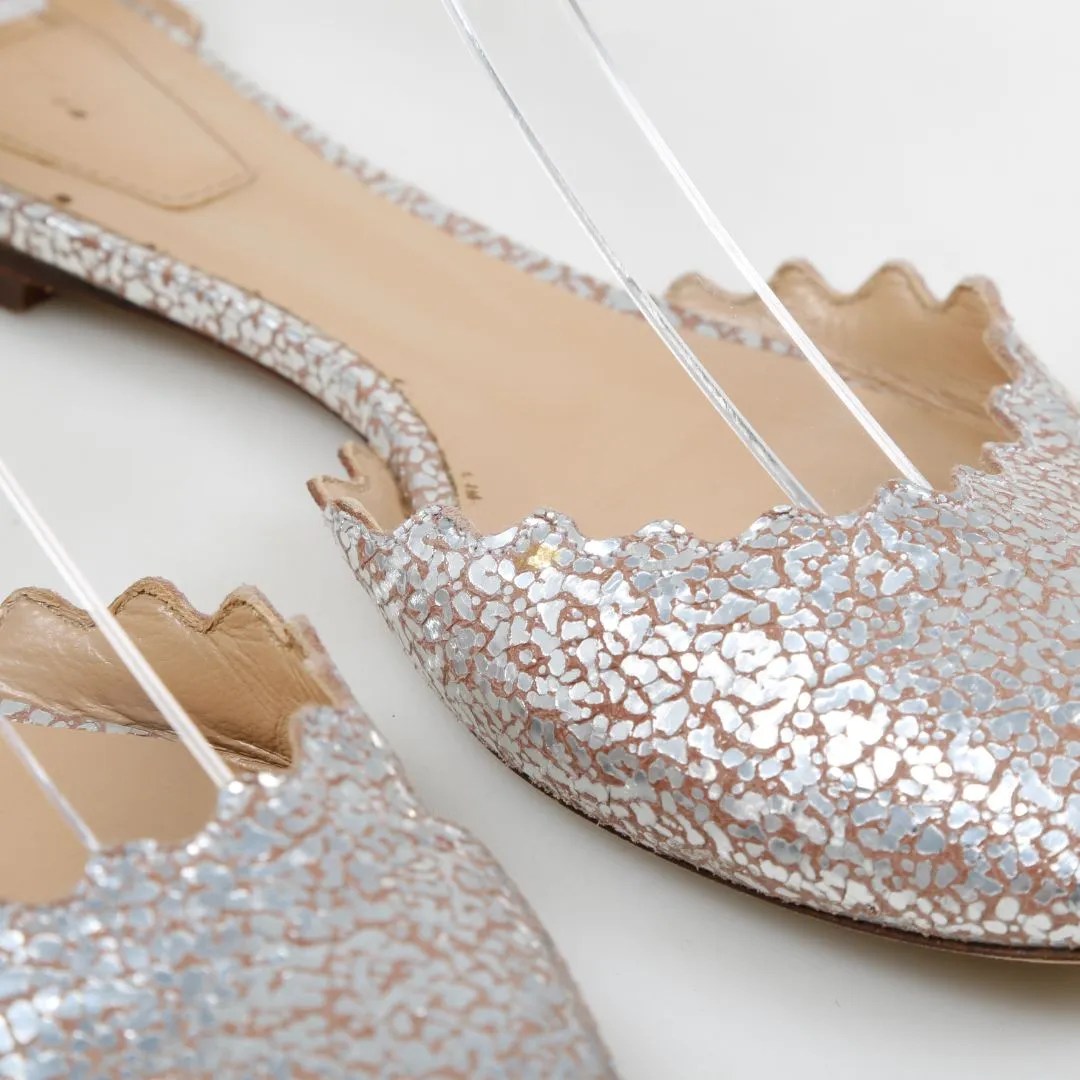 Chloe Lauren Scalloped Metallic Ballet Flats Size 36