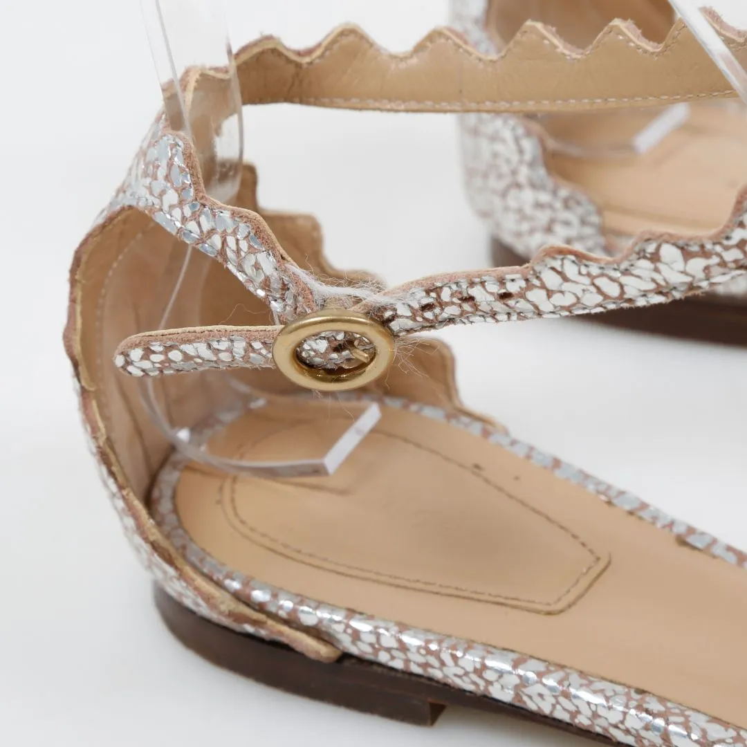 Chloe Lauren Scalloped Metallic Ballet Flats Size 36