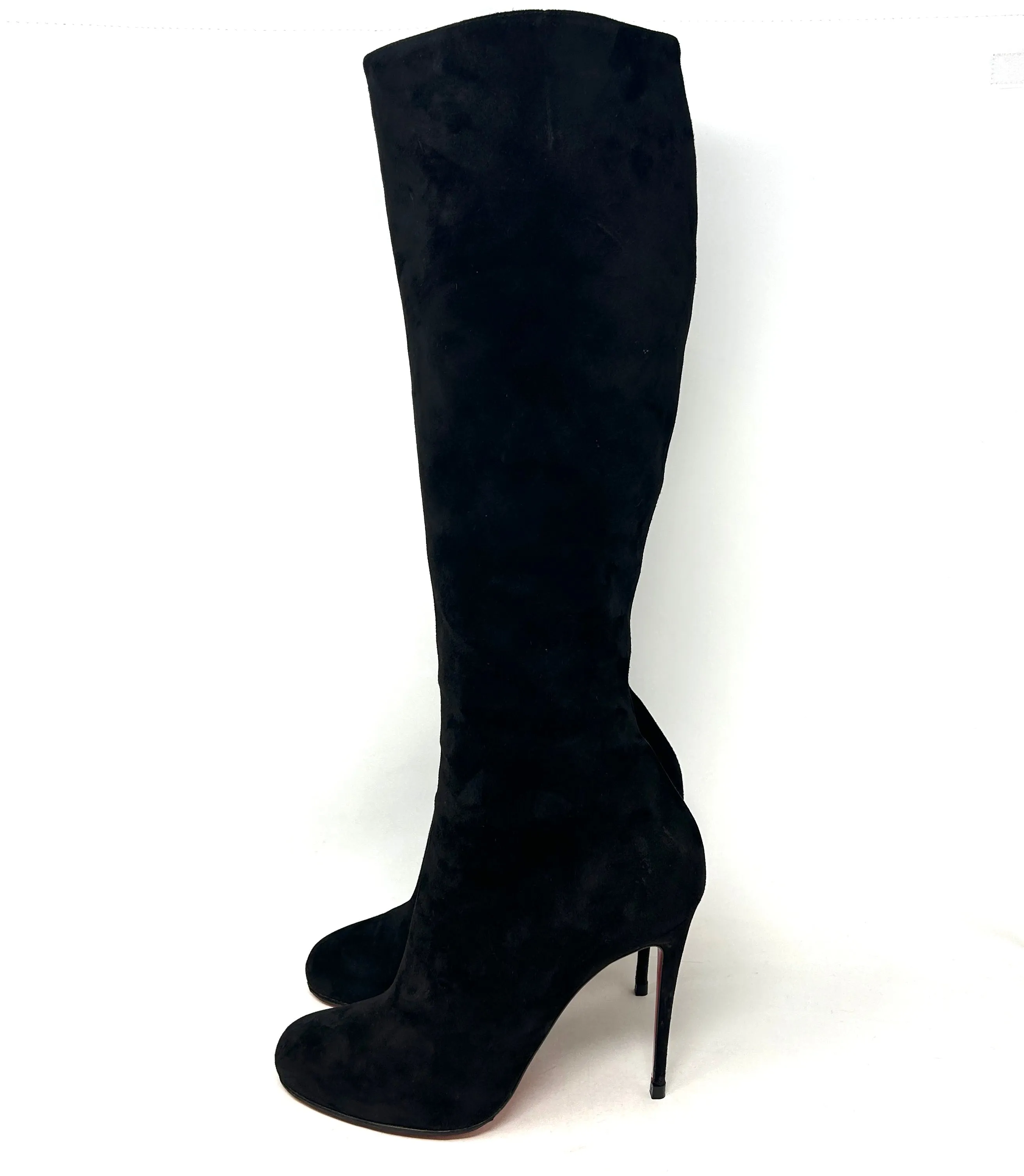 Christian Louboutin Black Suede Knee High Zip Heel Boots 39 UK 6