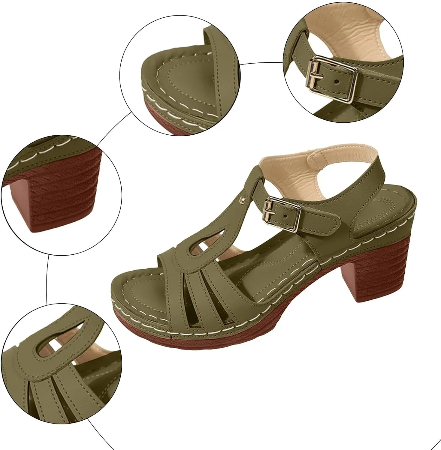 Chunky Heel Sandals for Women Platform Wedges Summer Dressy Open Toe Ankle Strap Sandals Casual Slip on Beach Vacation Shoes