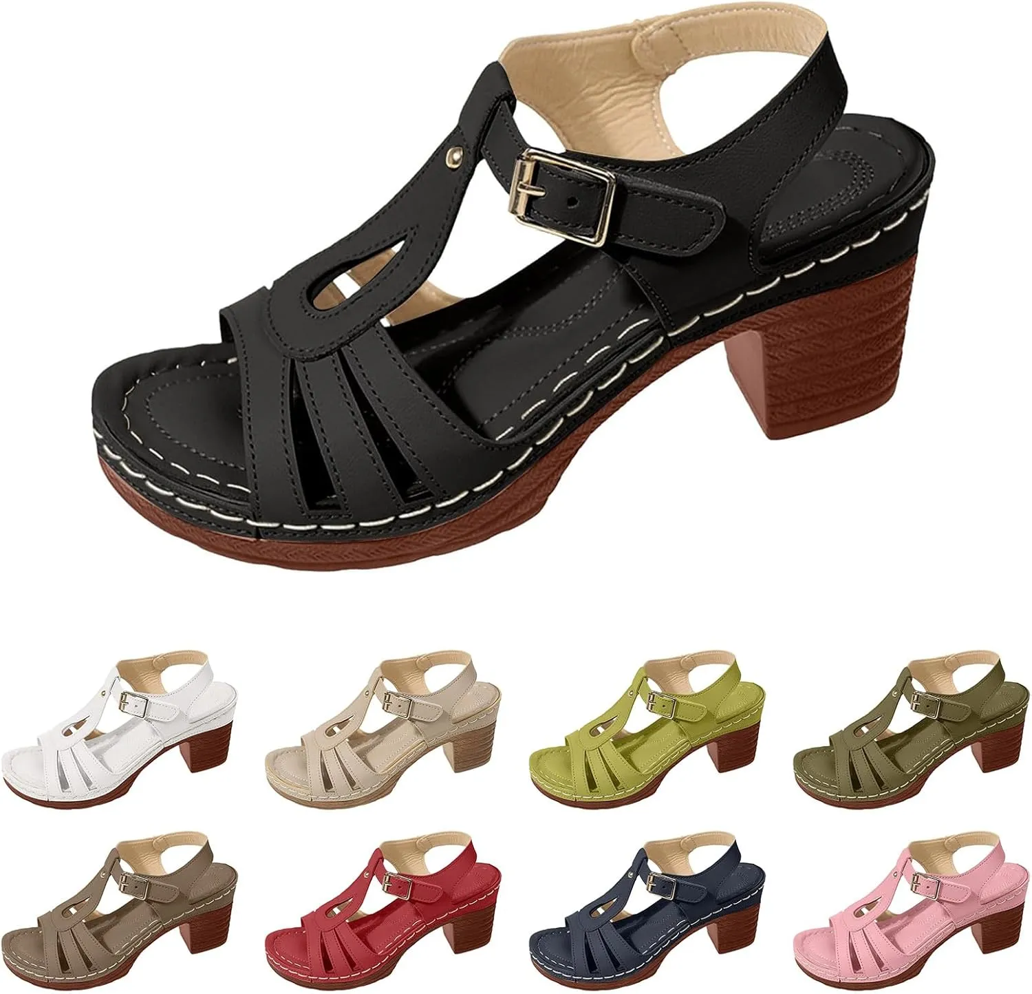 Chunky Heel Sandals for Women Platform Wedges Summer Dressy Open Toe Ankle Strap Sandals Casual Slip on Beach Vacation Shoes
