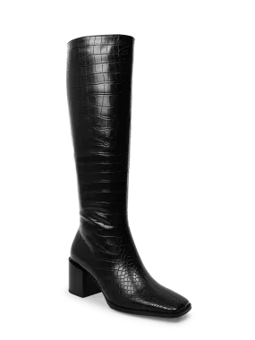 Crocodile Low Heel Knee-high Boots