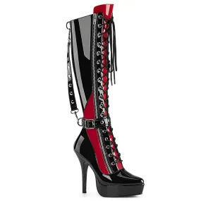 Devious Indulge 2028 Womens 5 1/4 Inch Heel, Platform Front Lace Knee High Boots with Buckles