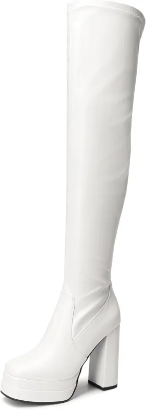 DREAM PAIRS Women's Platform Over The Knee Thigh High Boots Chunky High Heels Square Toe Long Fall Y2K Gogo Boots