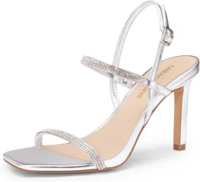 DREAM PAIRS Women’s Slingback Heels High Stilettos Open Square Toe Ankle Strap Pumps Sexy Comfort Strappy Dress Shoes Wedding Bridal Heeled Sandals