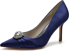 FufoneUS Bridal Shoes Women's Closed Toe Stiletto Bridal Evening Party Wedding Dress Shoes with Crystal,Dark Blue,10