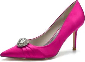 FufoneUS Bridal Shoes Women's Closed Toe Stiletto Bridal Evening Party Wedding Dress Shoes with Crystal,Rose red,8