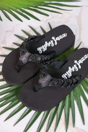 Glimmer Black Braided Strap Thong Sandals FINAL SALE