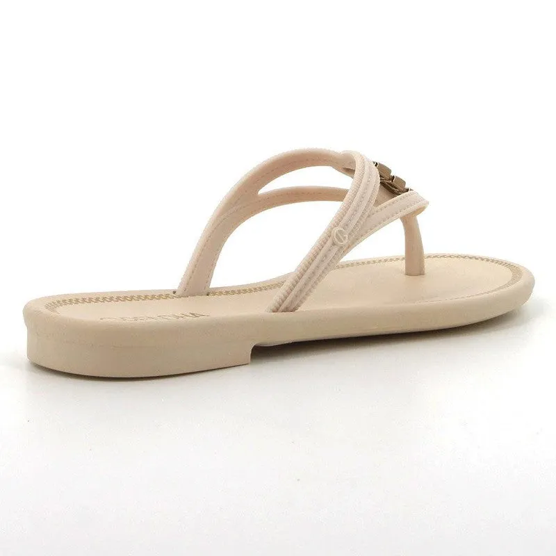 Grendha Thong Sandals with Gold Trim - Off White
