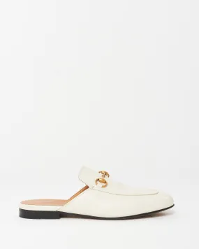 Gucci White Leather Princetown Horsebit Slipper Mules - 36.5