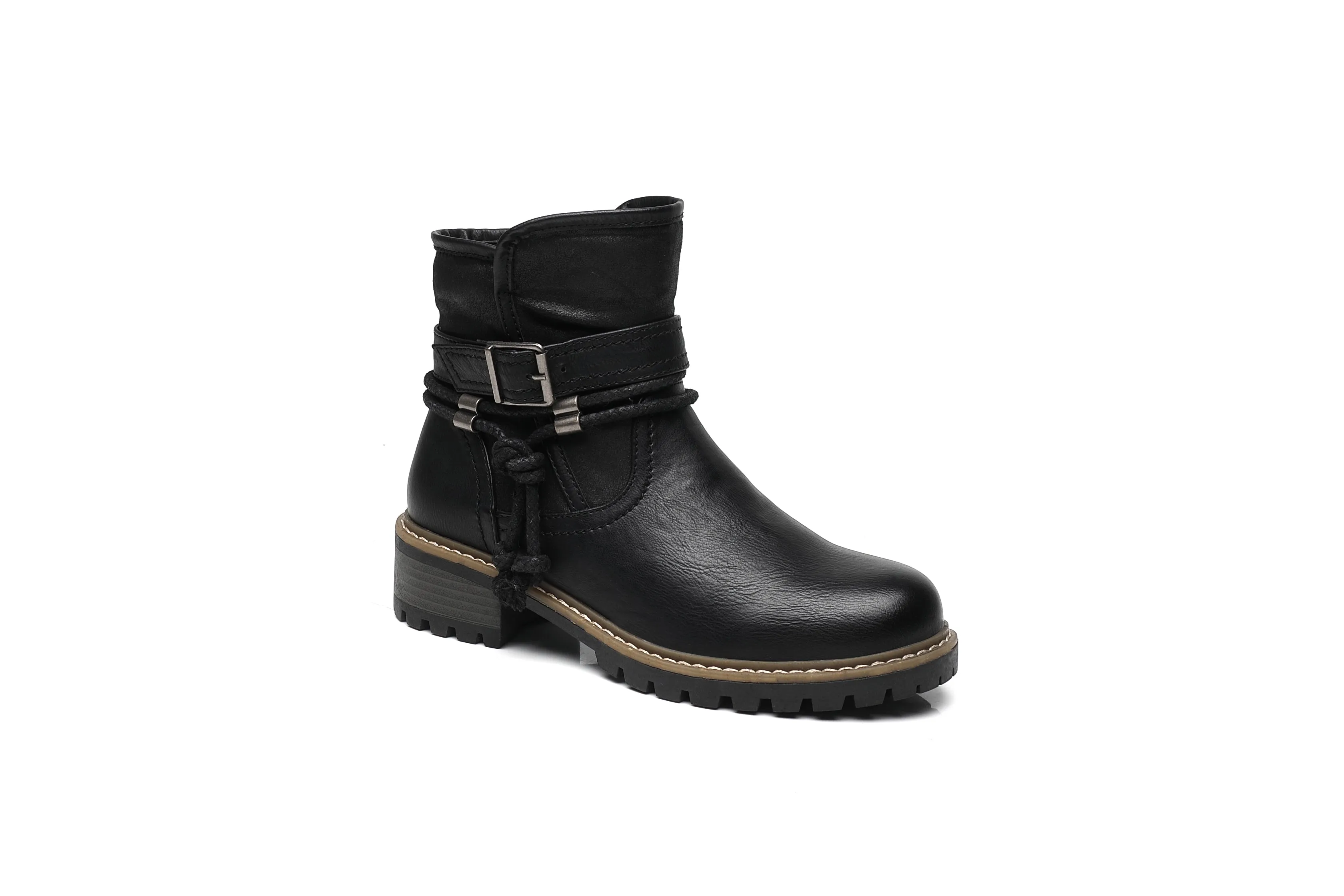 IVACHY Women Insulated ankle boots- zip closure - Block heel round toe- buckle closure A2502