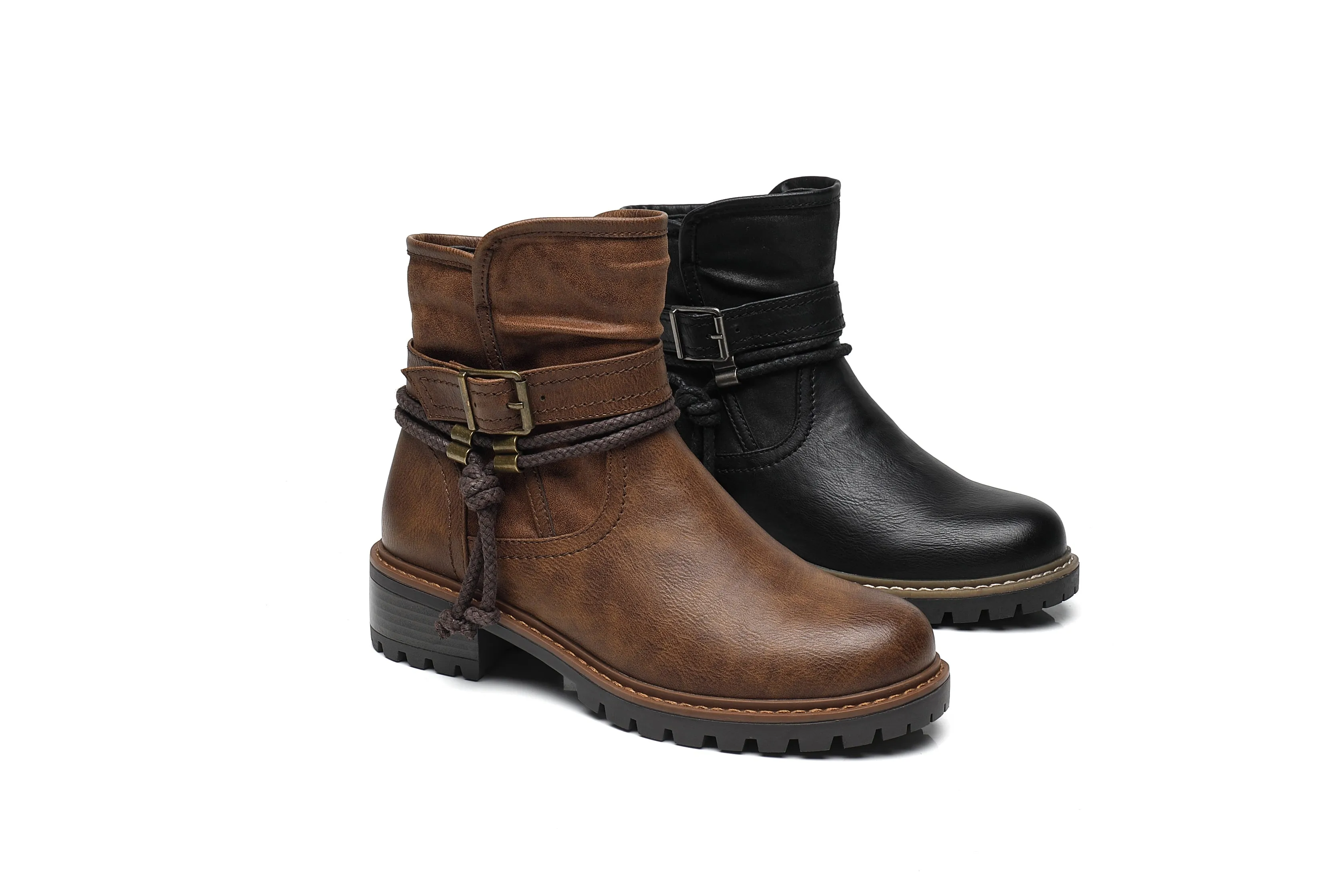 IVACHY Women Insulated ankle boots- zip closure - Block heel round toe- buckle closure A2502