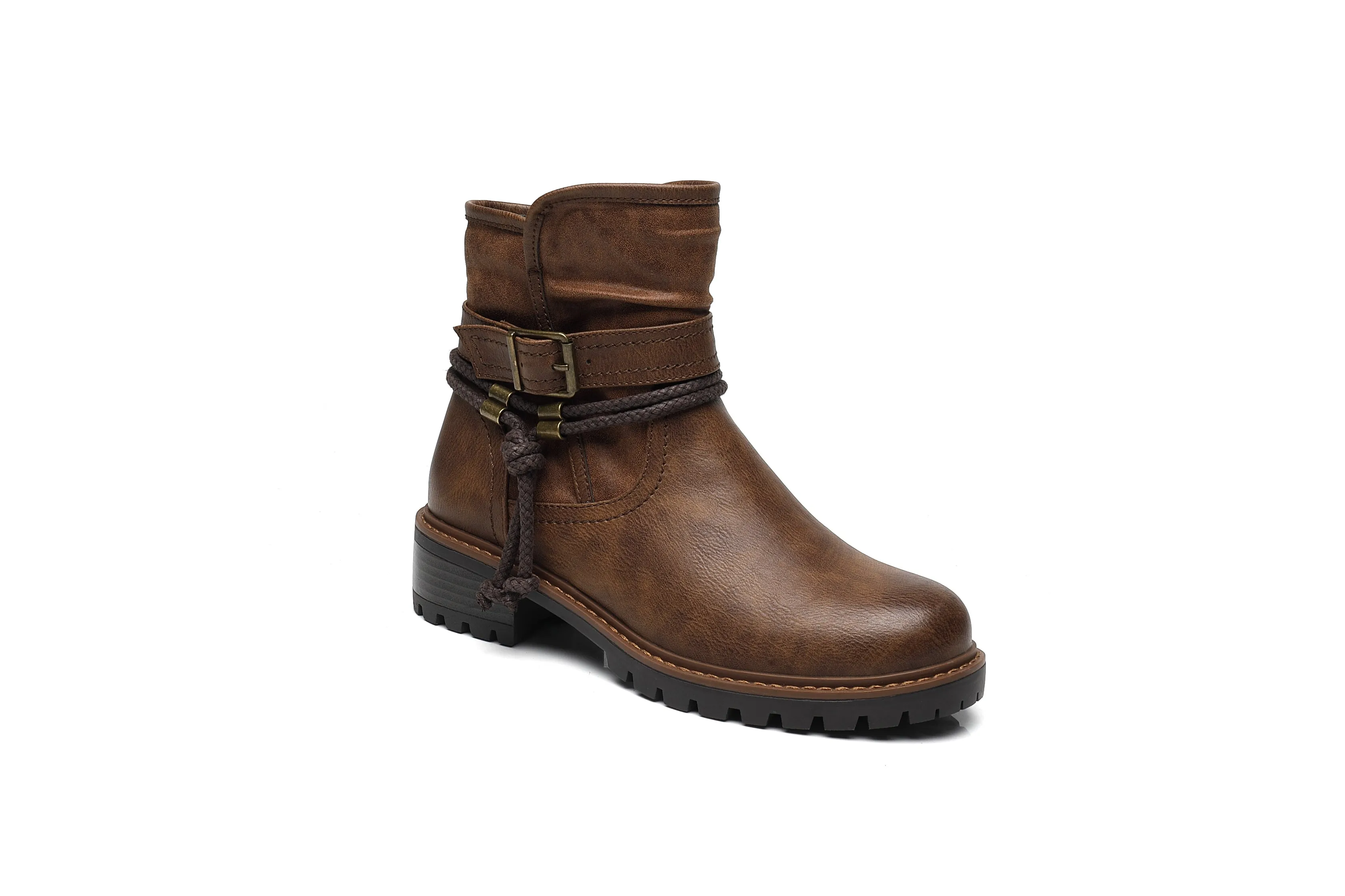 IVACHY Women Insulated ankle boots- zip closure - Block heel round toe- buckle closure A2502