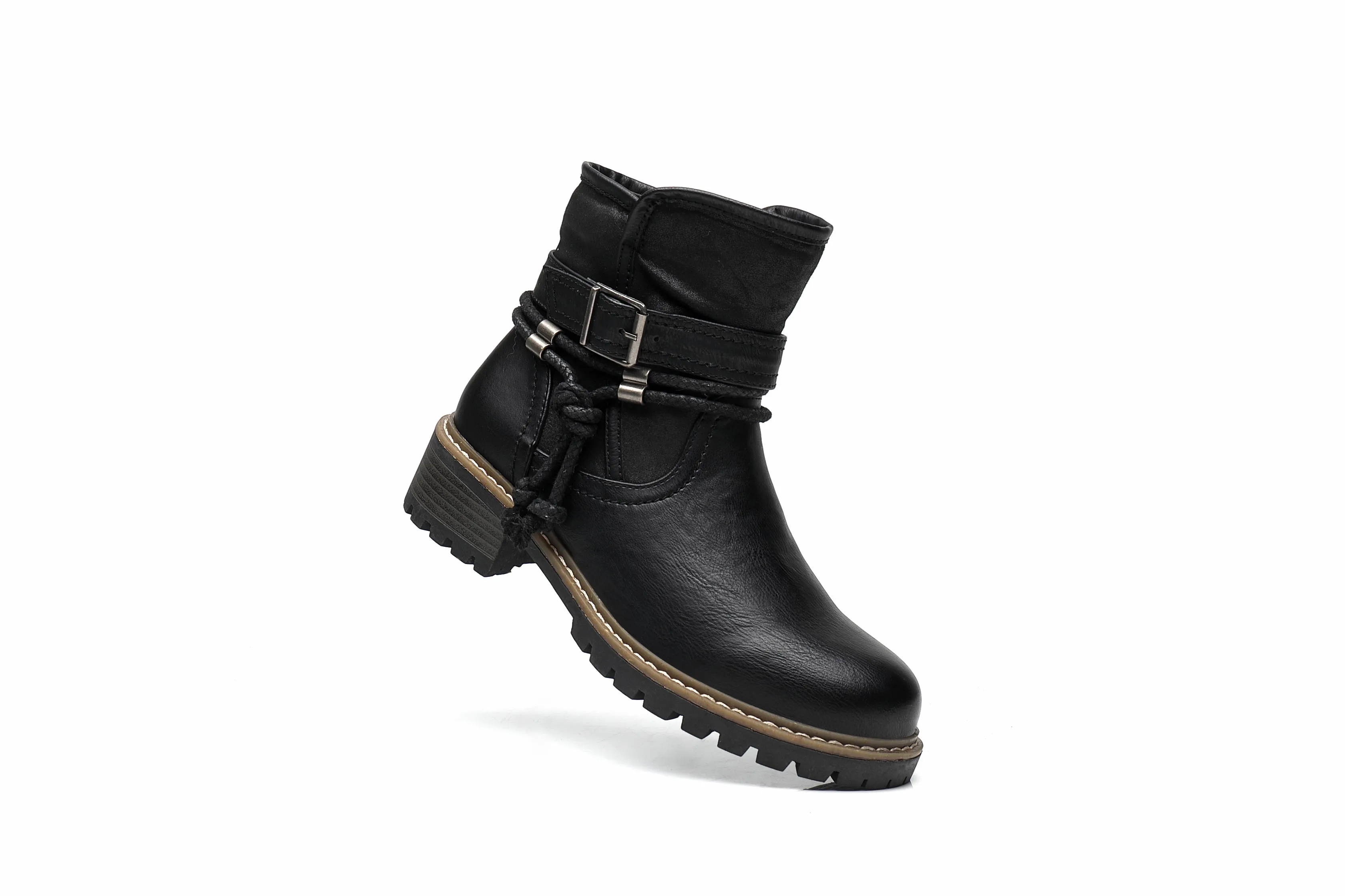 IVACHY Women Insulated ankle boots- zip closure - Block heel round toe- buckle closure A2502