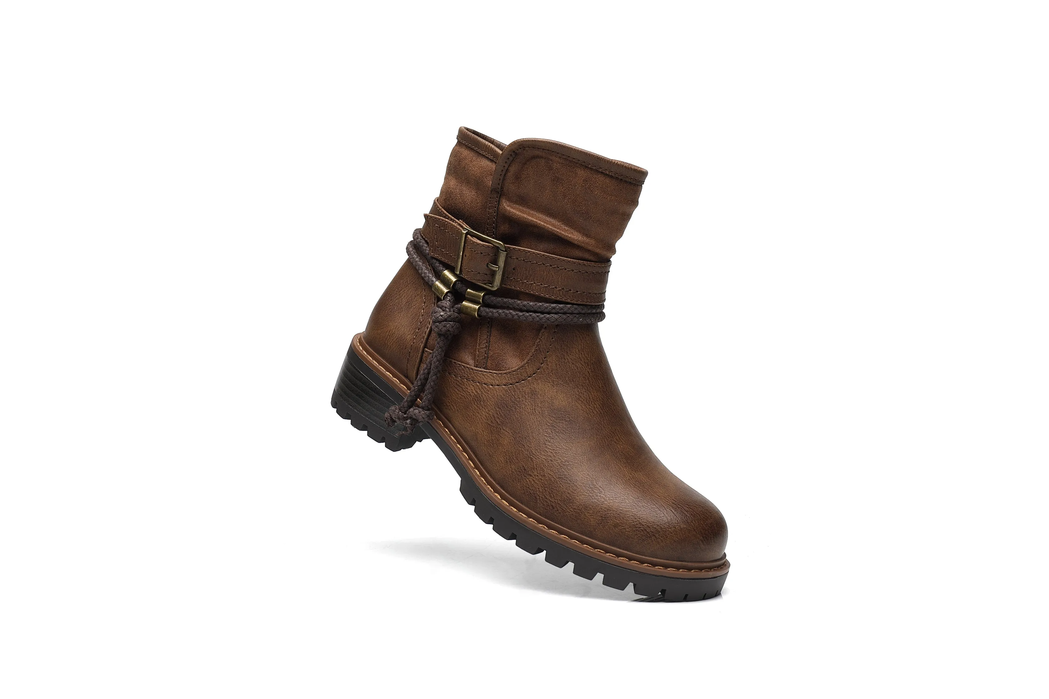 IVACHY Women Insulated ankle boots- zip closure - Block heel round toe- buckle closure A2502