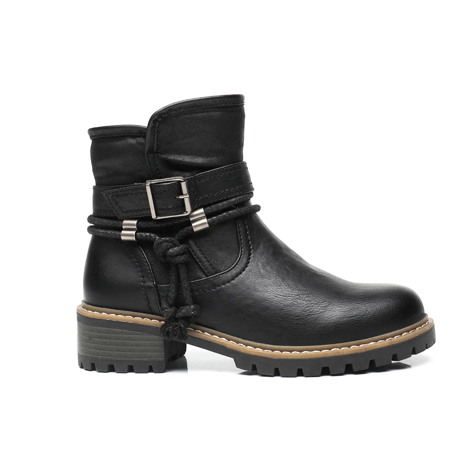 IVACHY Women Insulated ankle boots- zip closure - Block heel round toe- buckle closure A2502