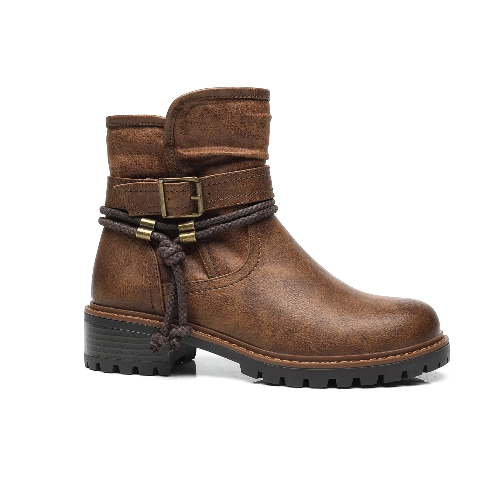IVACHY Women Insulated ankle boots- zip closure - Block heel round toe- buckle closure A2502