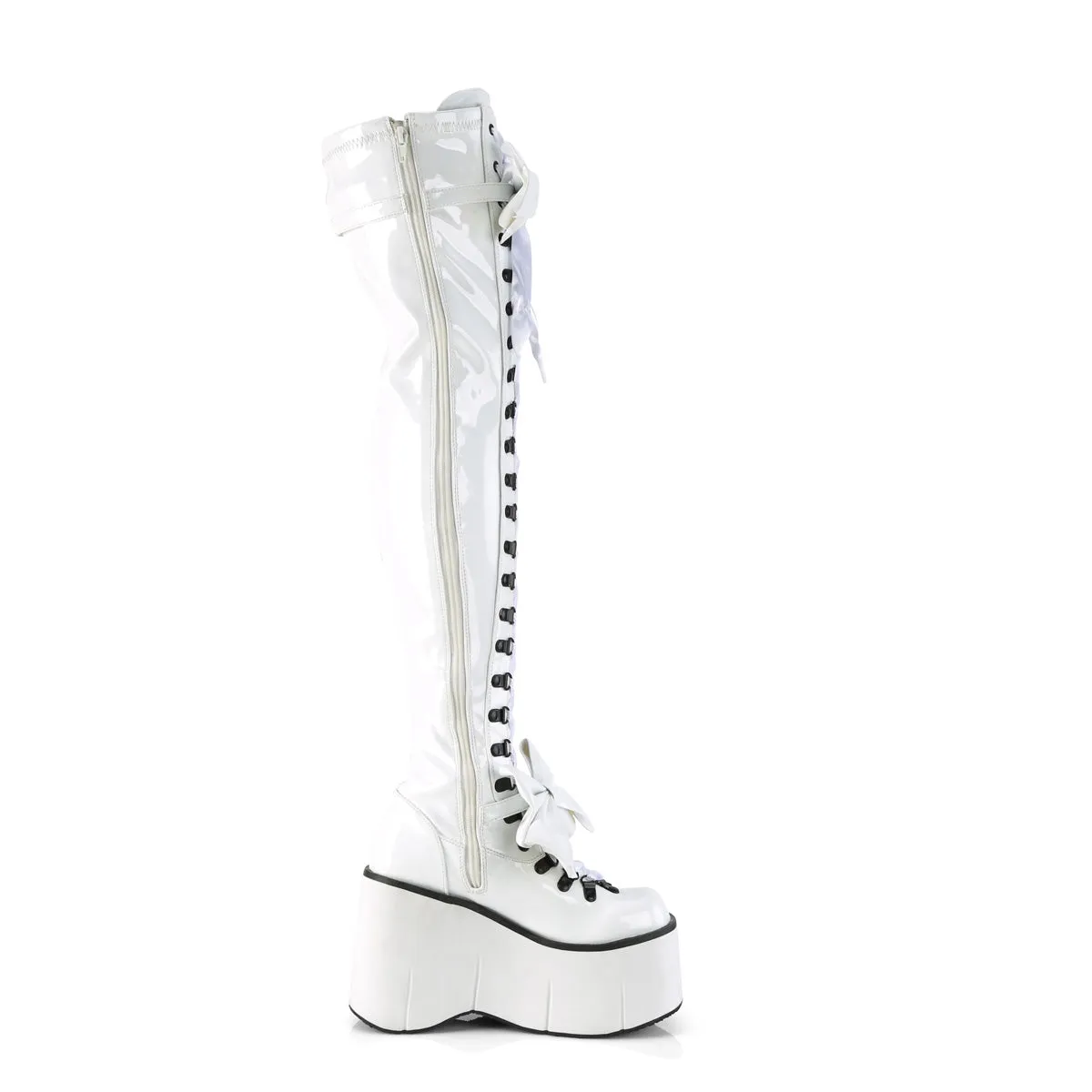 KERA-303 DemoniaCult White Stretch Patent Sexy Women's Over-the-Knee Boots (Alternative Footwear)