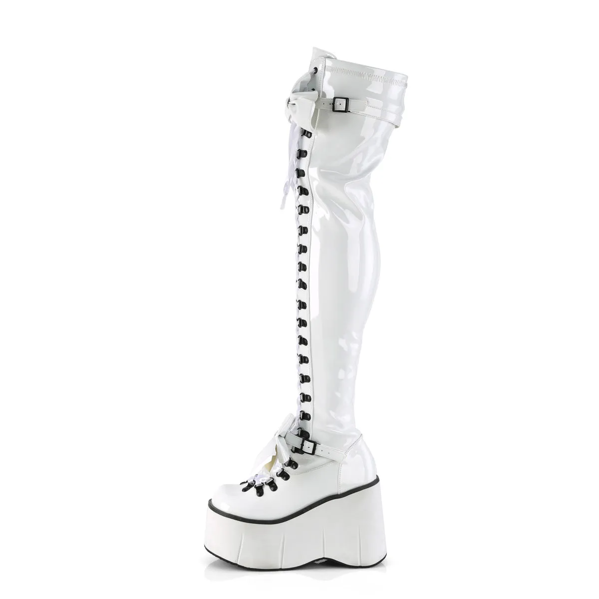 KERA-303 DemoniaCult White Stretch Patent Sexy Women's Over-the-Knee Boots (Alternative Footwear)