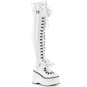 KERA-303 DemoniaCult White Stretch Patent Sexy Women's Over-the-Knee Boots (Alternative Footwear)