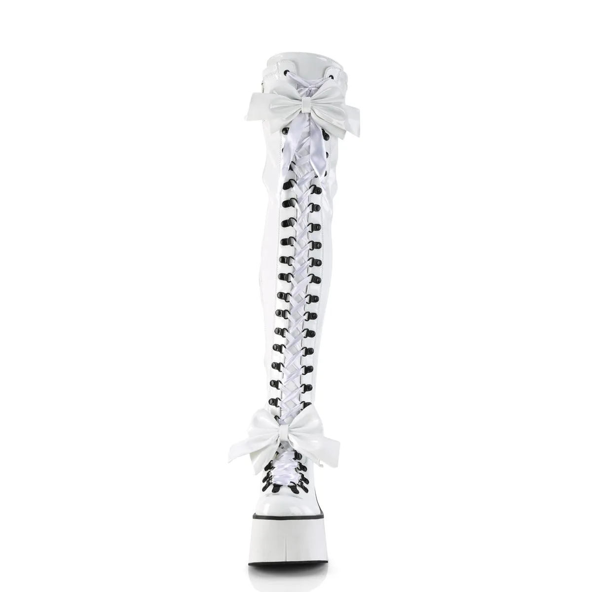 KERA-303 DemoniaCult White Stretch Patent Sexy Women's Over-the-Knee Boots (Alternative Footwear)