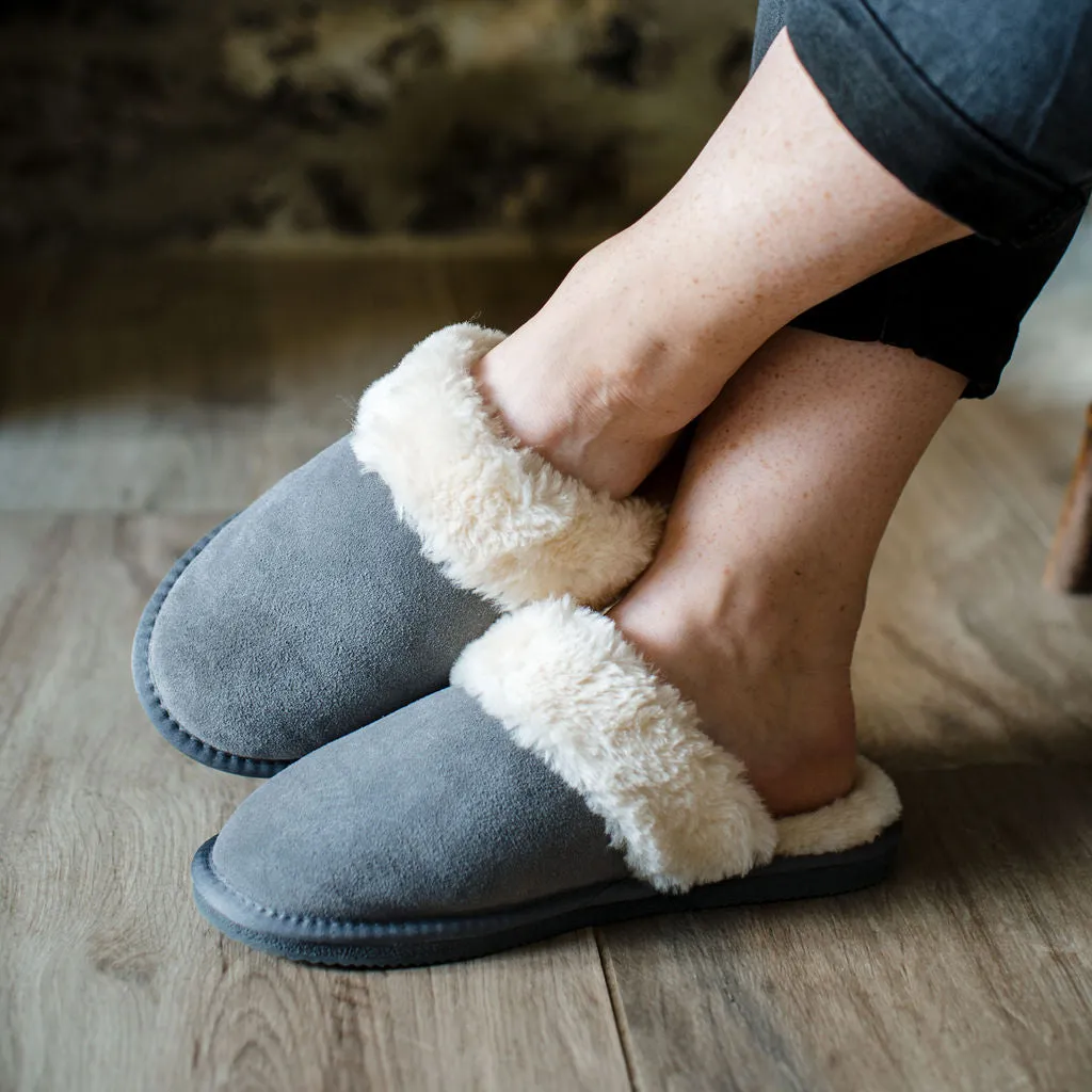 Ladies 'Luna' Wool Lined Slipper Mule - Grey