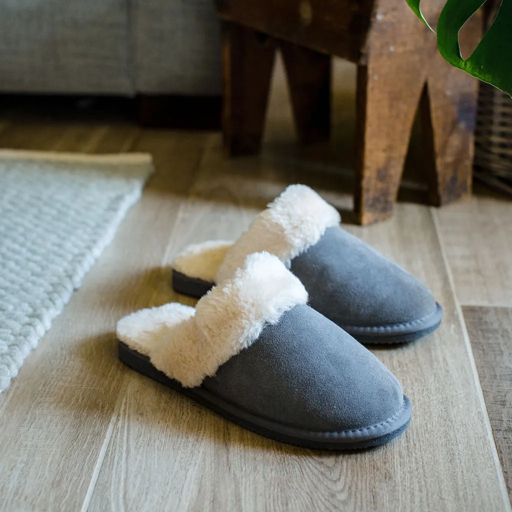 Ladies 'Luna' Wool Lined Slipper Mule - Grey