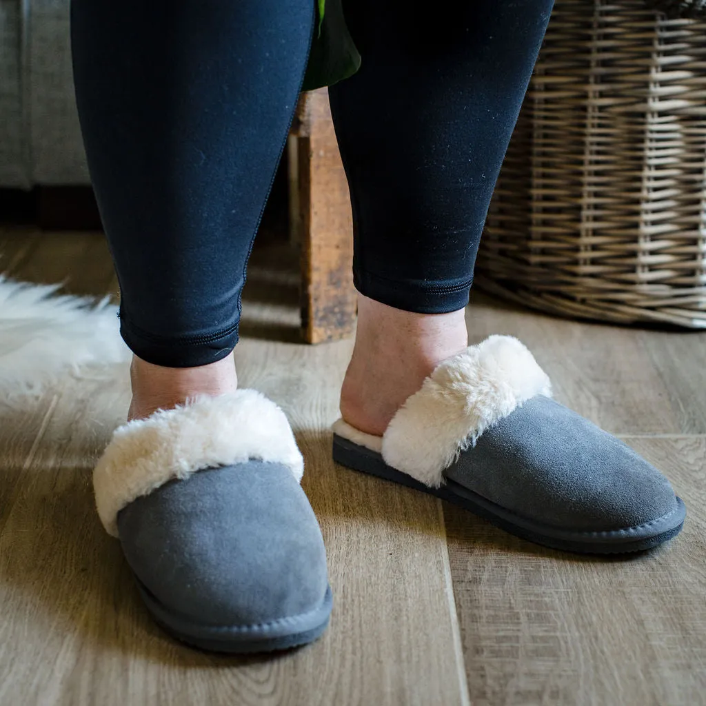 Ladies 'Luna' Wool Lined Slipper Mule - Grey
