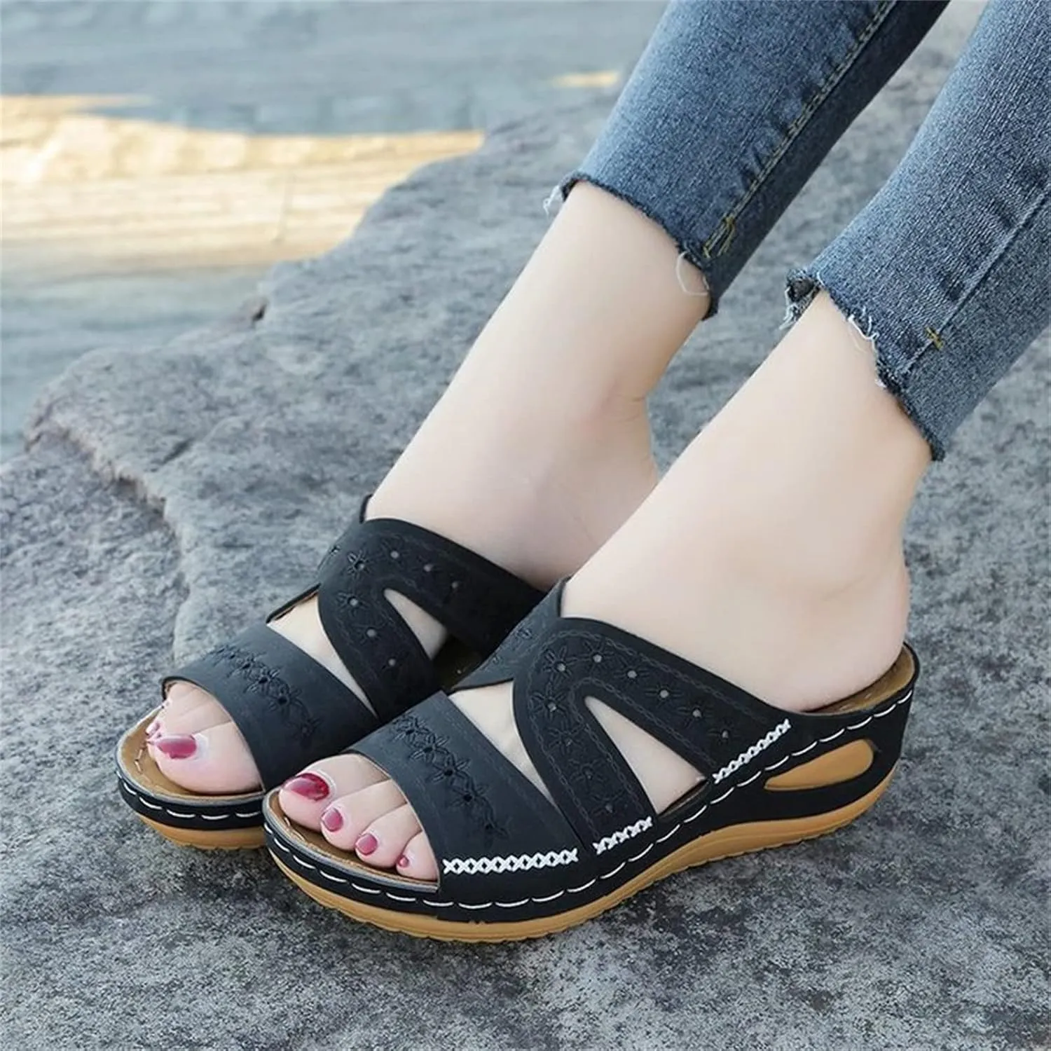 Lausiuoe Orthotic Sandals Women Plantar Fasciitis Arch Support Orthotic Comfortable Walking Dressy Summer Flip Flops Slippers